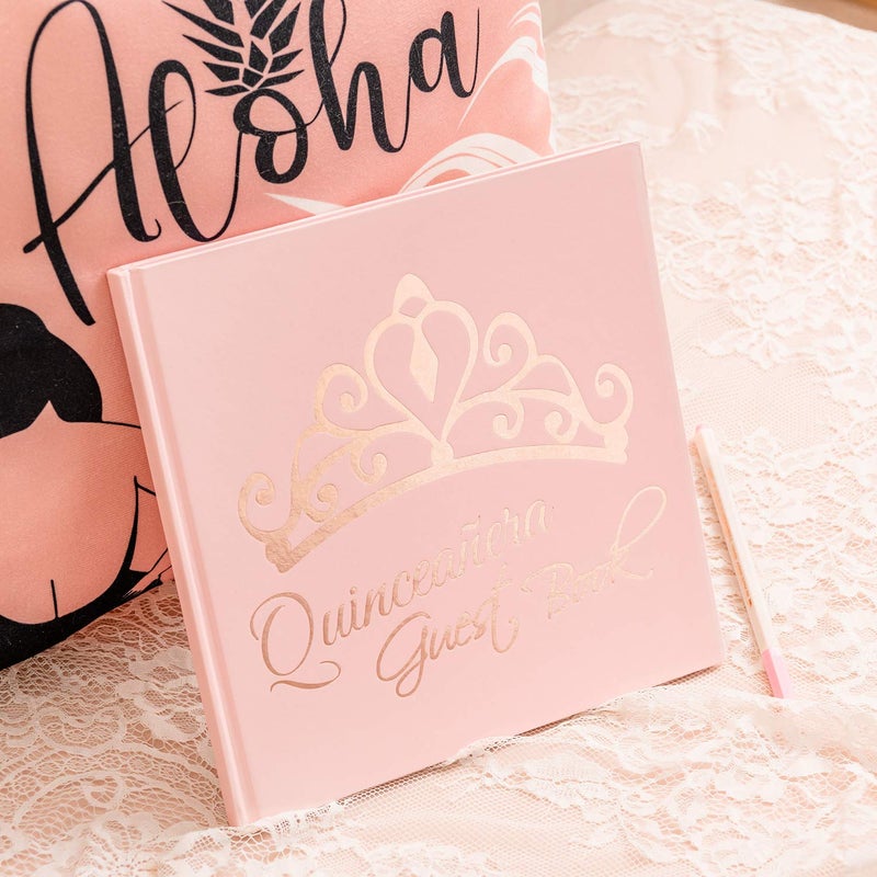 Calculs Libro De Firmas para QuinceaÃ±era Guest Book 15th Quinceanera Party Favors Polaroid Picture Book Decorations 8.5â€ Square Pink Cover Rose Gold Gilding - Image 2